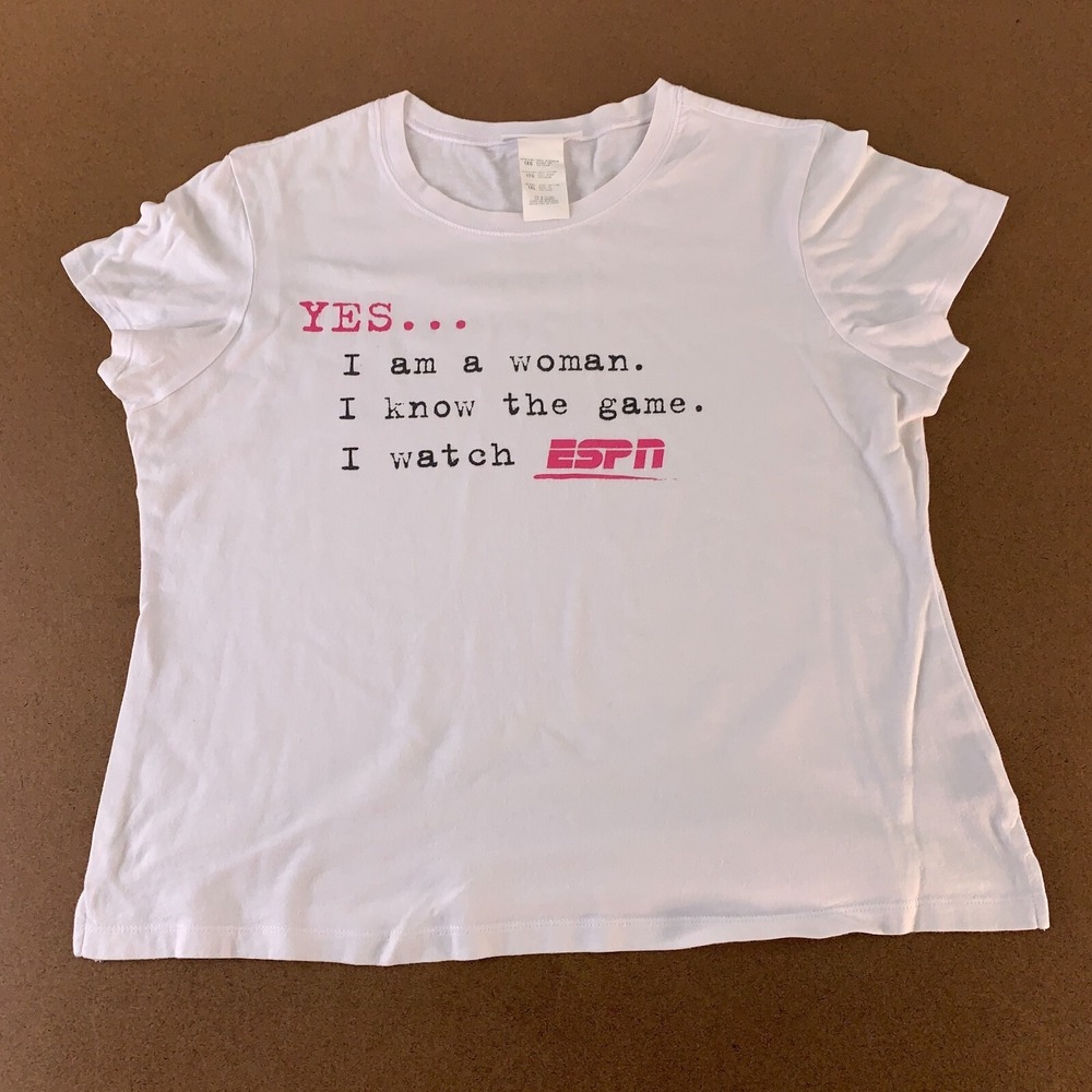 ESPN Womens Size 1X White Short Sleeve Yes I Watch ESPN Funny Graphic T-Shirt